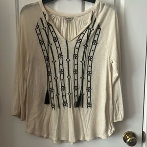 Lucky Brand embroidered Boho black and cream tunic size small